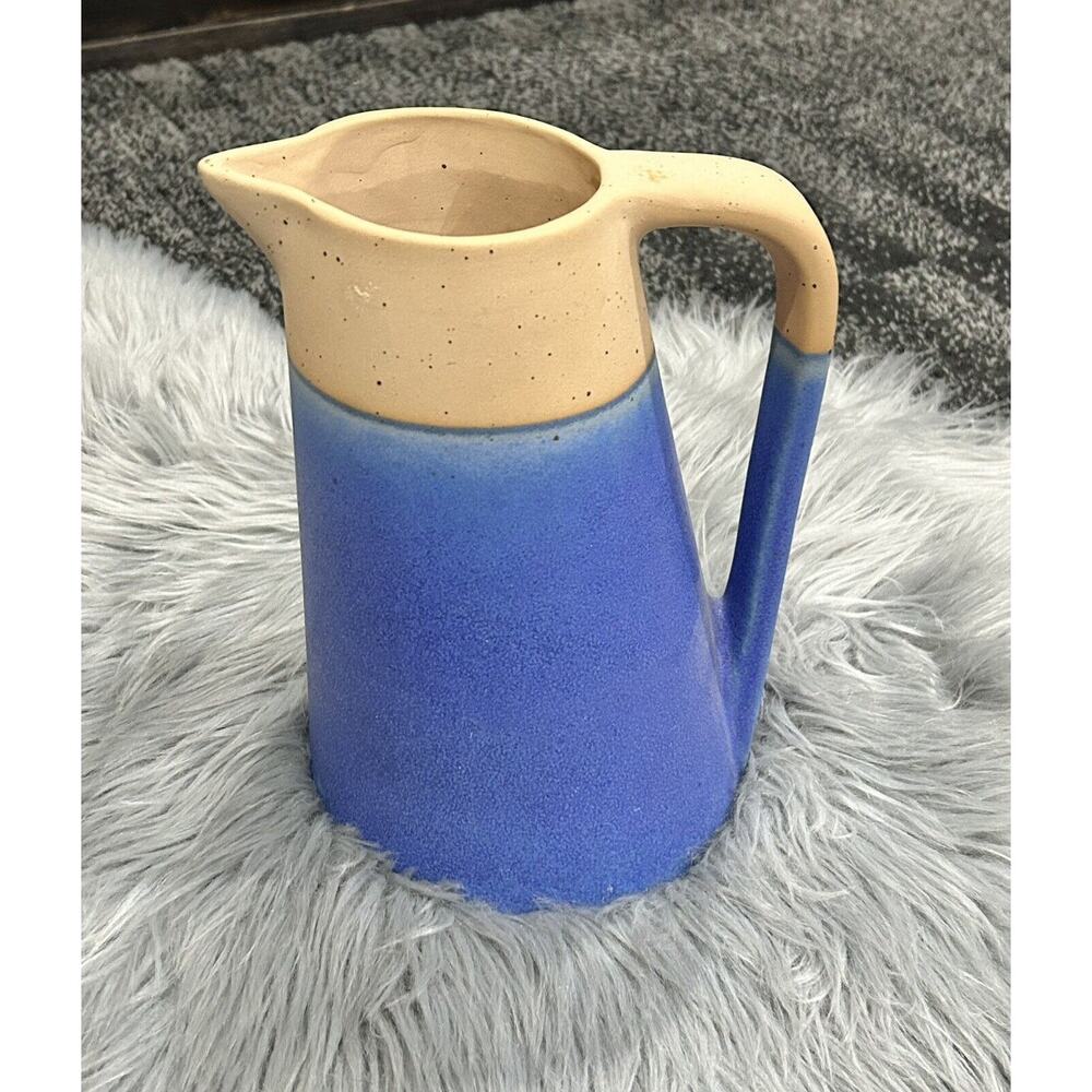 Modern Blue and‎ Tan Ceramic Pitcher / Watering Can / Vase